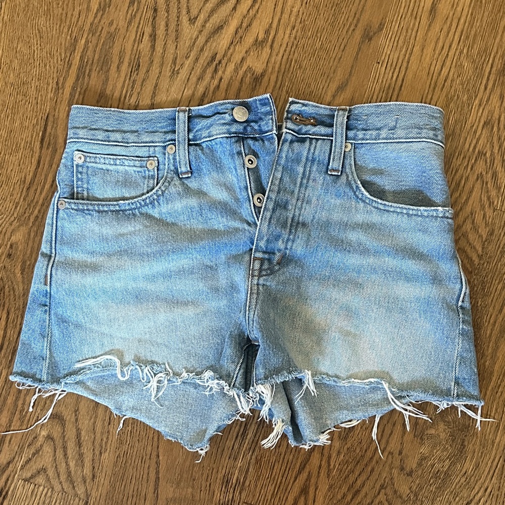 Denim Light Blue Frayed Cutoff Shorts